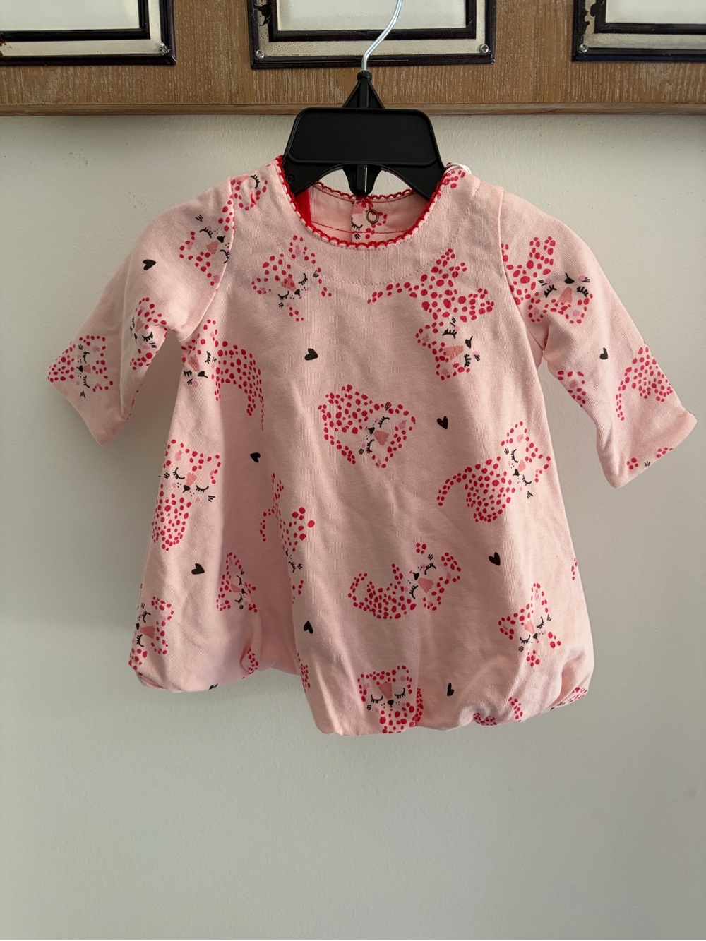 Catimini Pink Baby Dress with Red Heart Cat Print